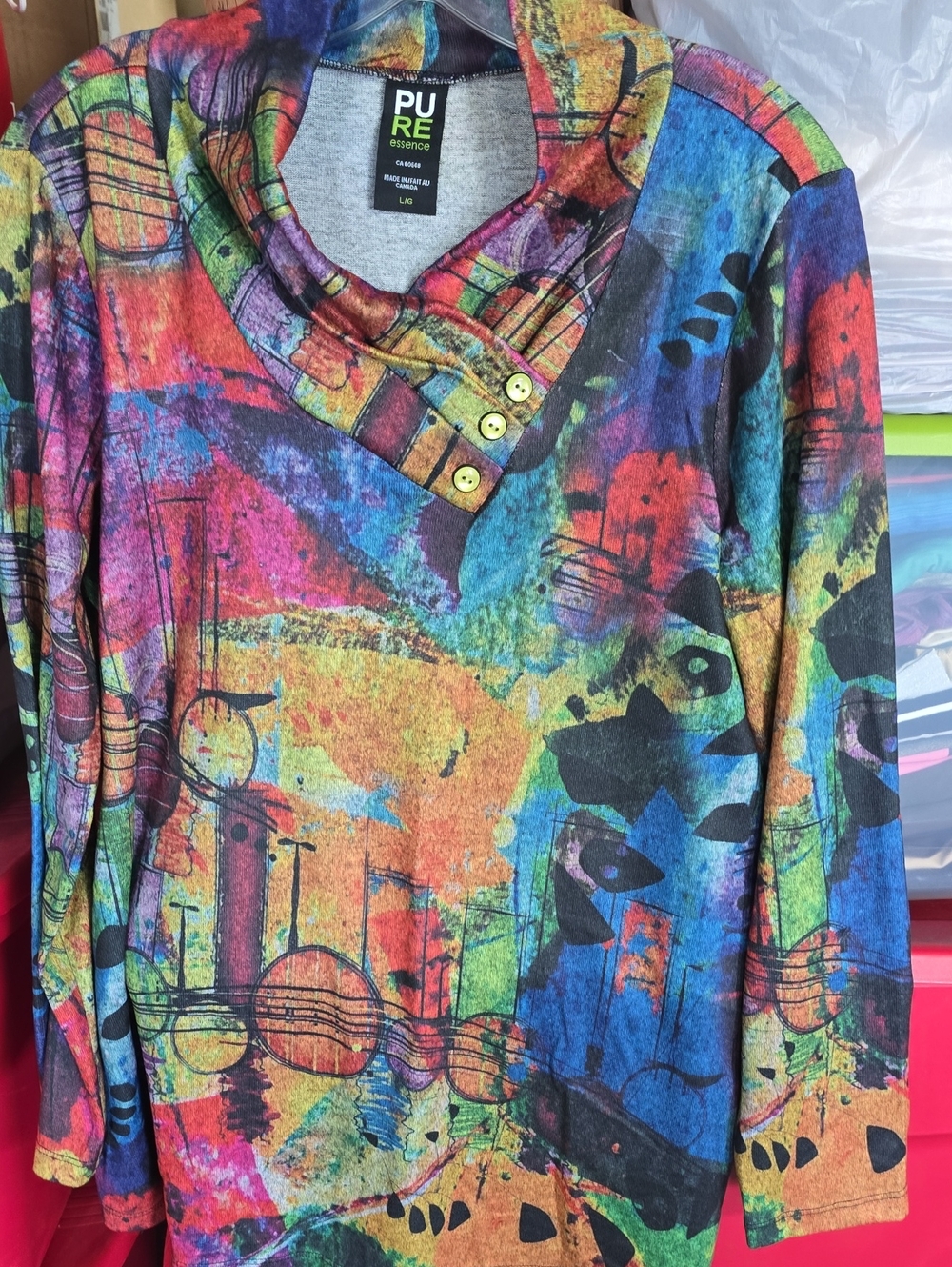 PURE Essence Multicolor Abstract Long Sleeve Top